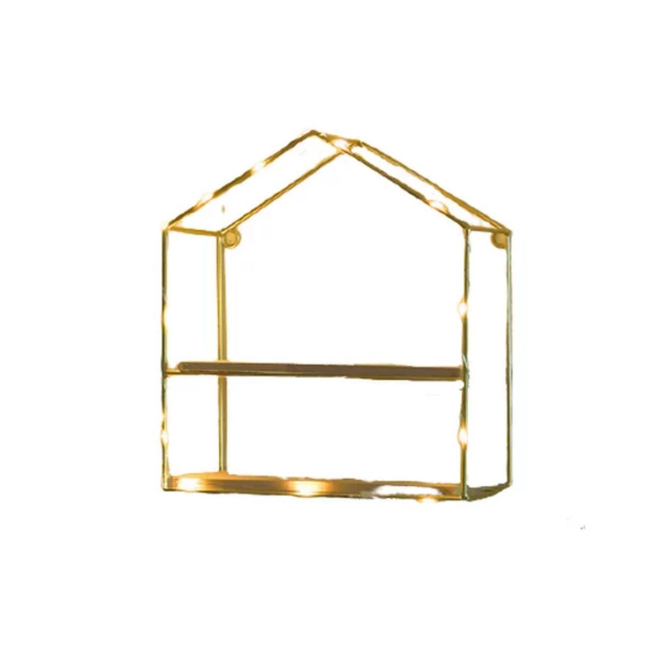 NEX™ Gold 2-Tier Iron House Floating Wall Shelf